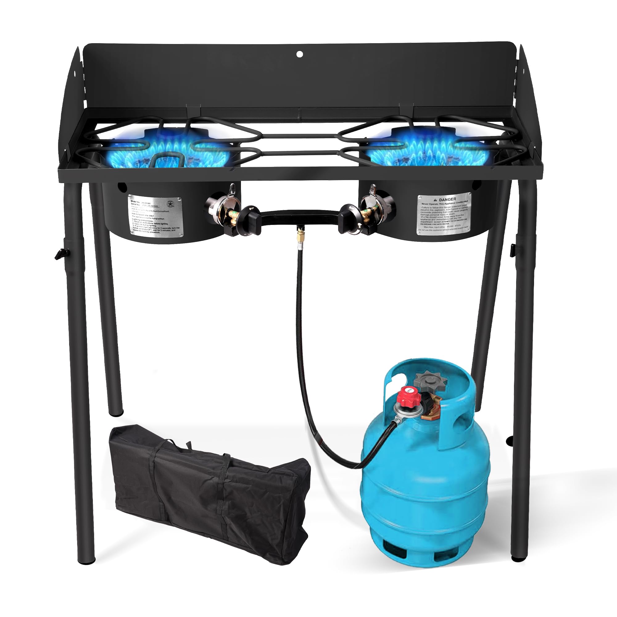 Red Mountain Valley Two Burner Outdoor Portable Camping Gas Stove with Removable Legs, Carrying Bag and Windshield, Camping Stove Propane for Cooking, CSA Certified, Outdoor Propane Burner 2 stove