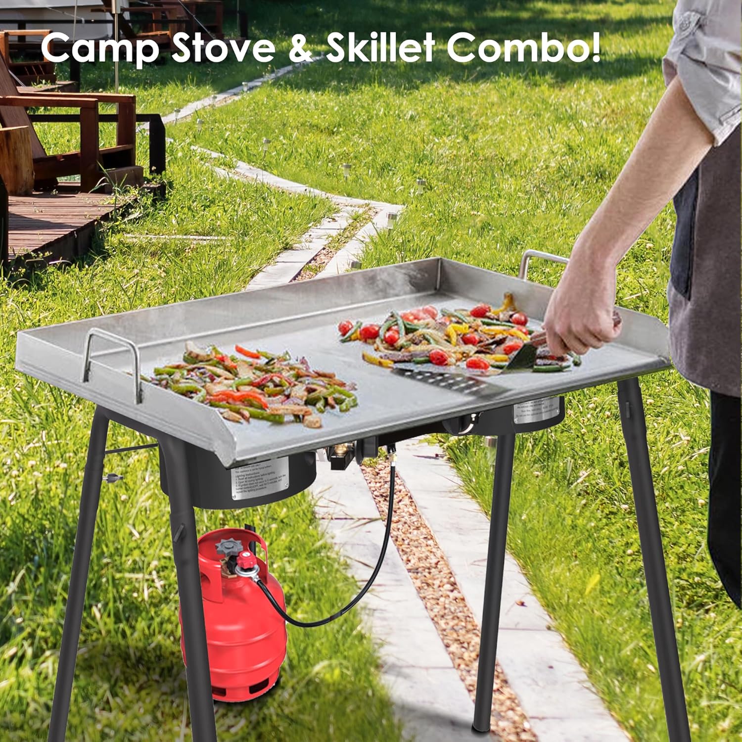 Red Mountain Valley Two Burner Outdoor Portable Camping Gas Stove with Removable Legs, Carrying Bag and Windshield, Camping Stove Propane for Cooking, CSA Certified, Outdoor Propane Burner 2 stove