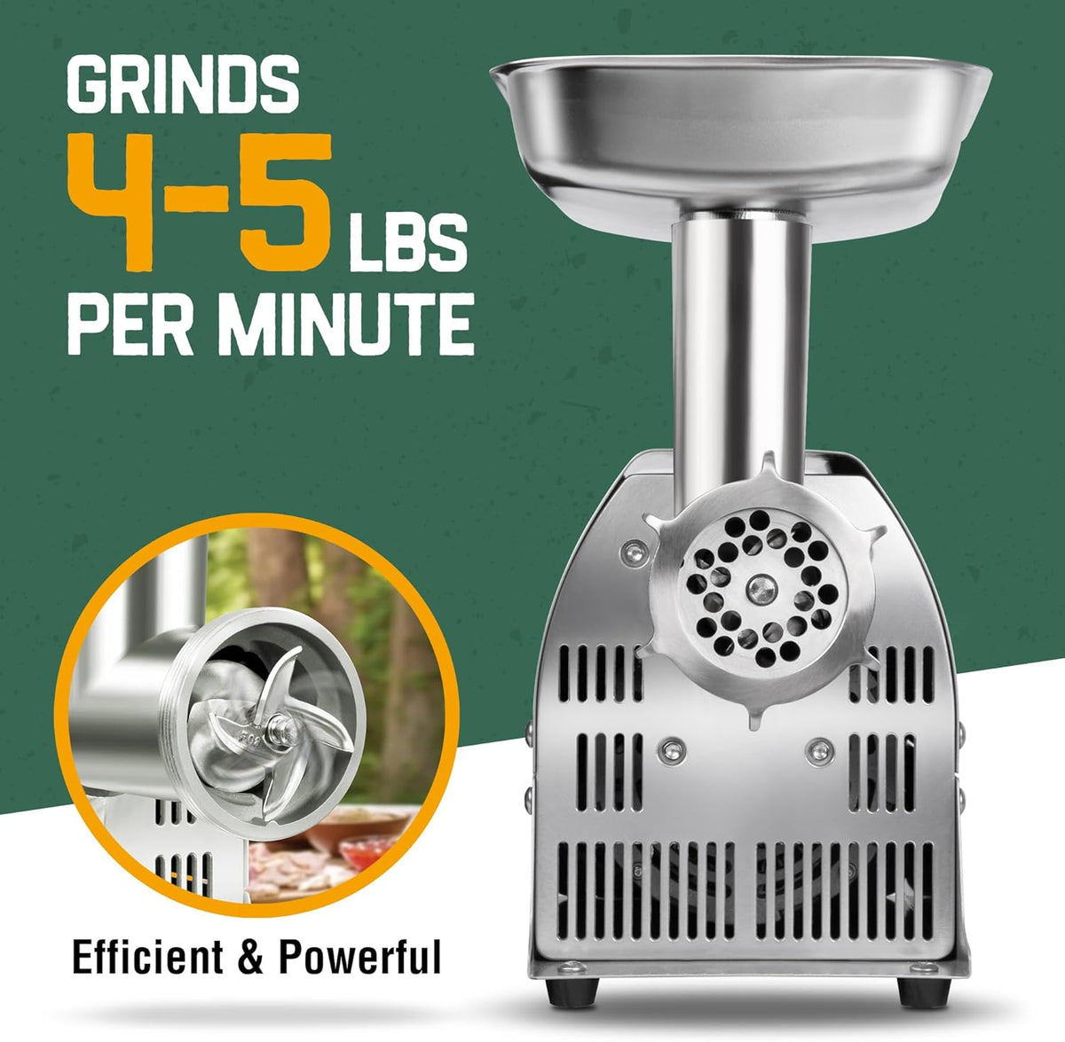 Valley Sportsman #8 Stainless Steel Electric Meat Grinder, 0.4 HP 300W, Copper Motor, Heavy Duty Industrial Meat Grinder, Ideal for Commercial and Regular Use