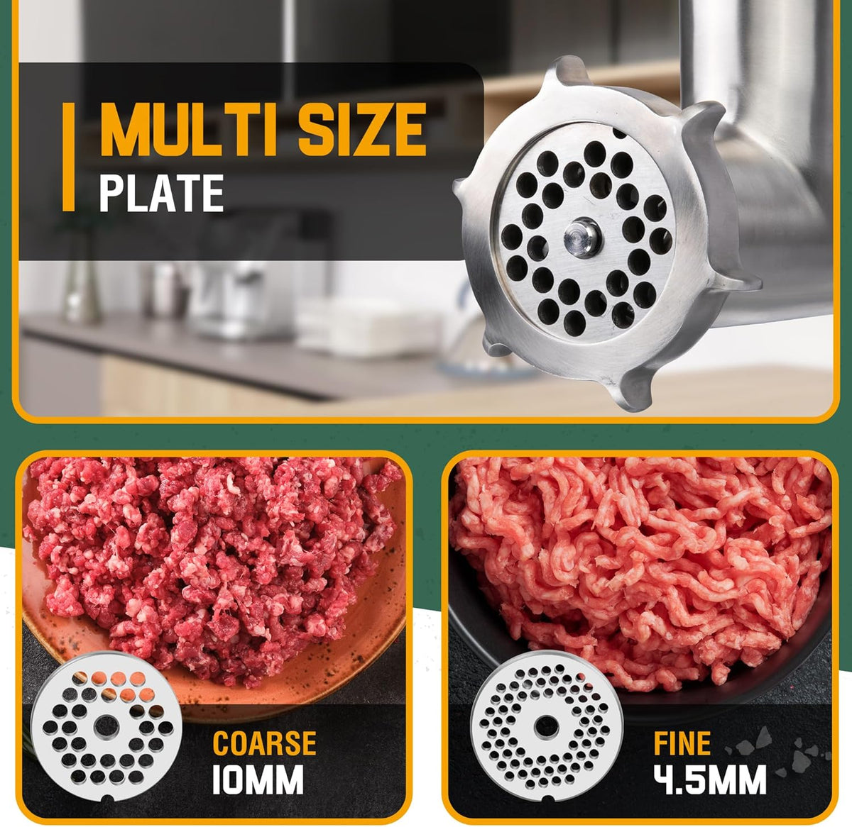 Valley Sportsman #8 Stainless Steel Electric Meat Grinder, 0.4 HP 300W, Copper Motor, Heavy Duty Industrial Meat Grinder, Ideal for Commercial and Regular Use