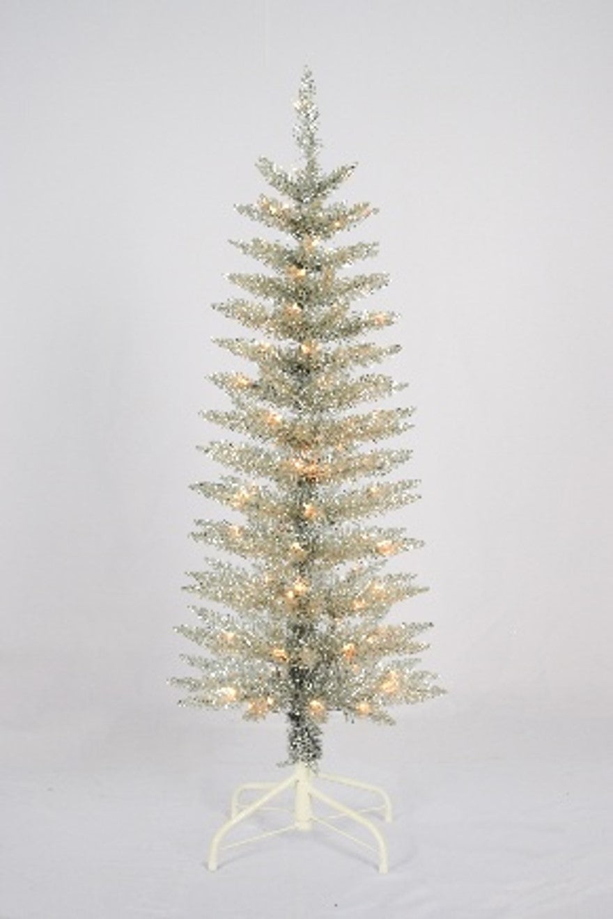 4ft Pre-Lit Flocked Pink Slim Christmas Tree, 70 Clear Incandescent Lights