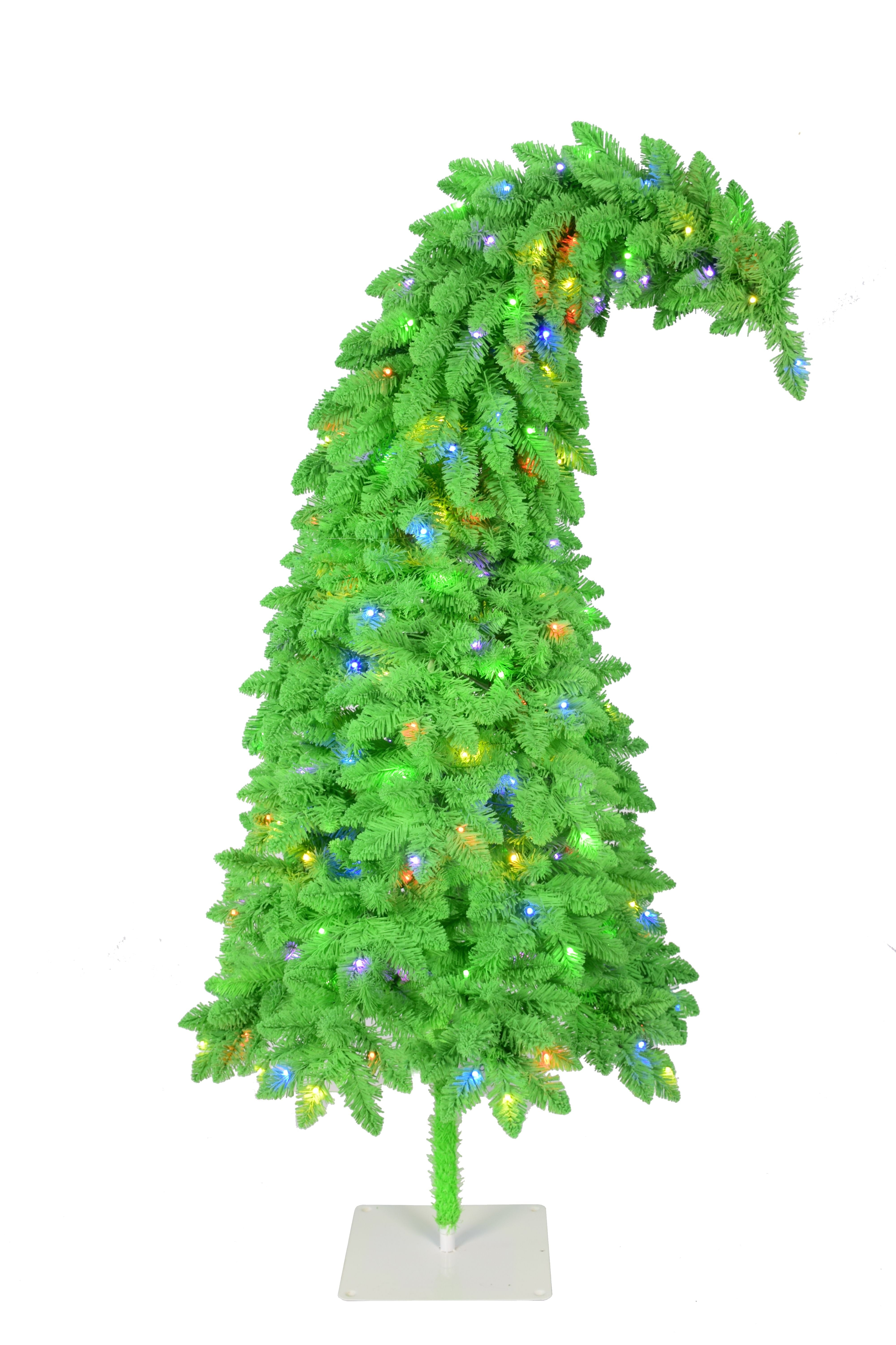 5ft Pre-Lit Green Flocked Curvy Christmas Tree, 230 Color Changing LED Lights