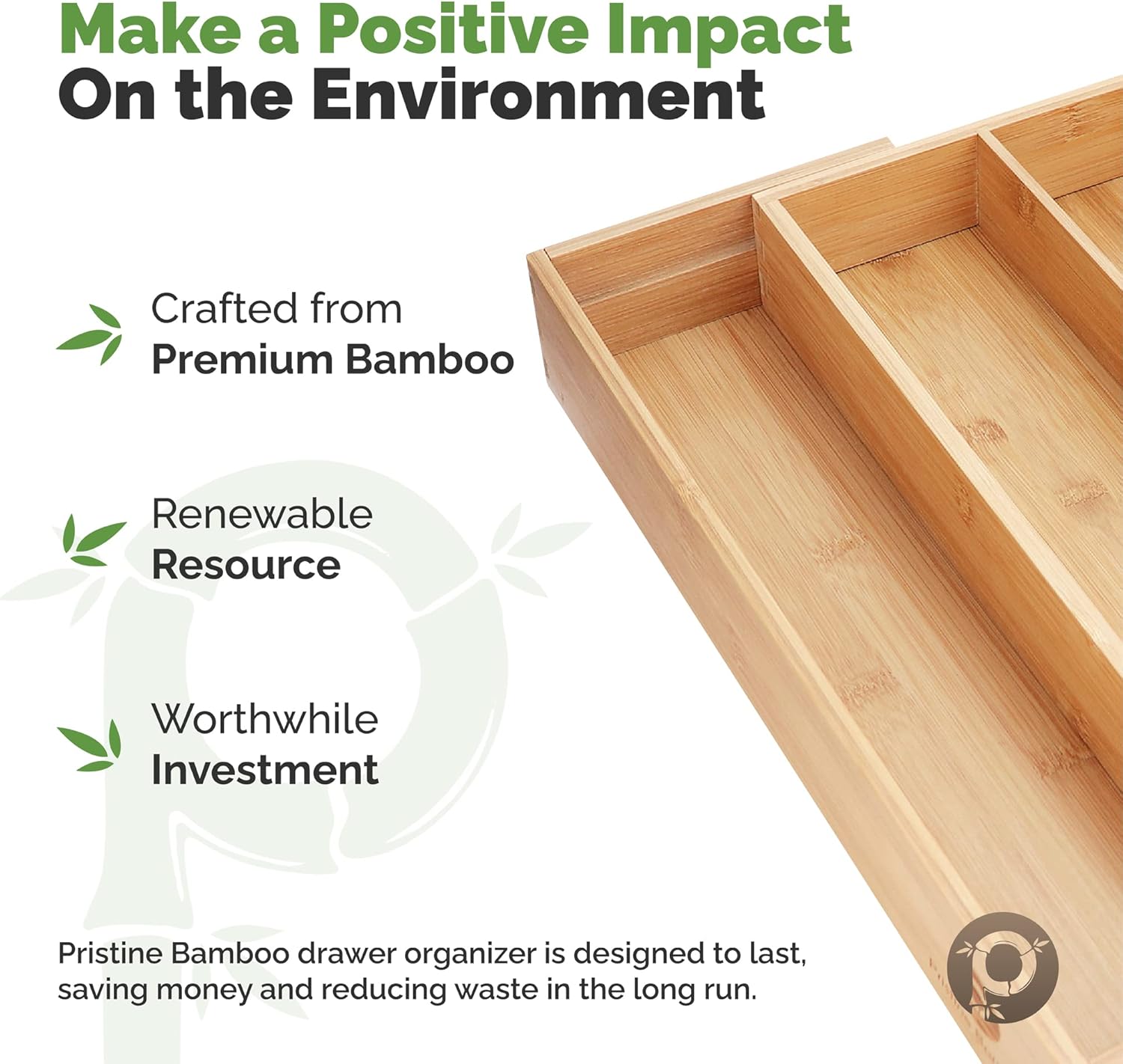 Pristine Bamboo Silverware Tray for Drawer Organizer, Kitchen Drawer Organizer, Cutlery Organizer in Drawer, Flatware Silverware Holder, Expandable Adjustable Wooden Dividers, Natural, 8-Slots