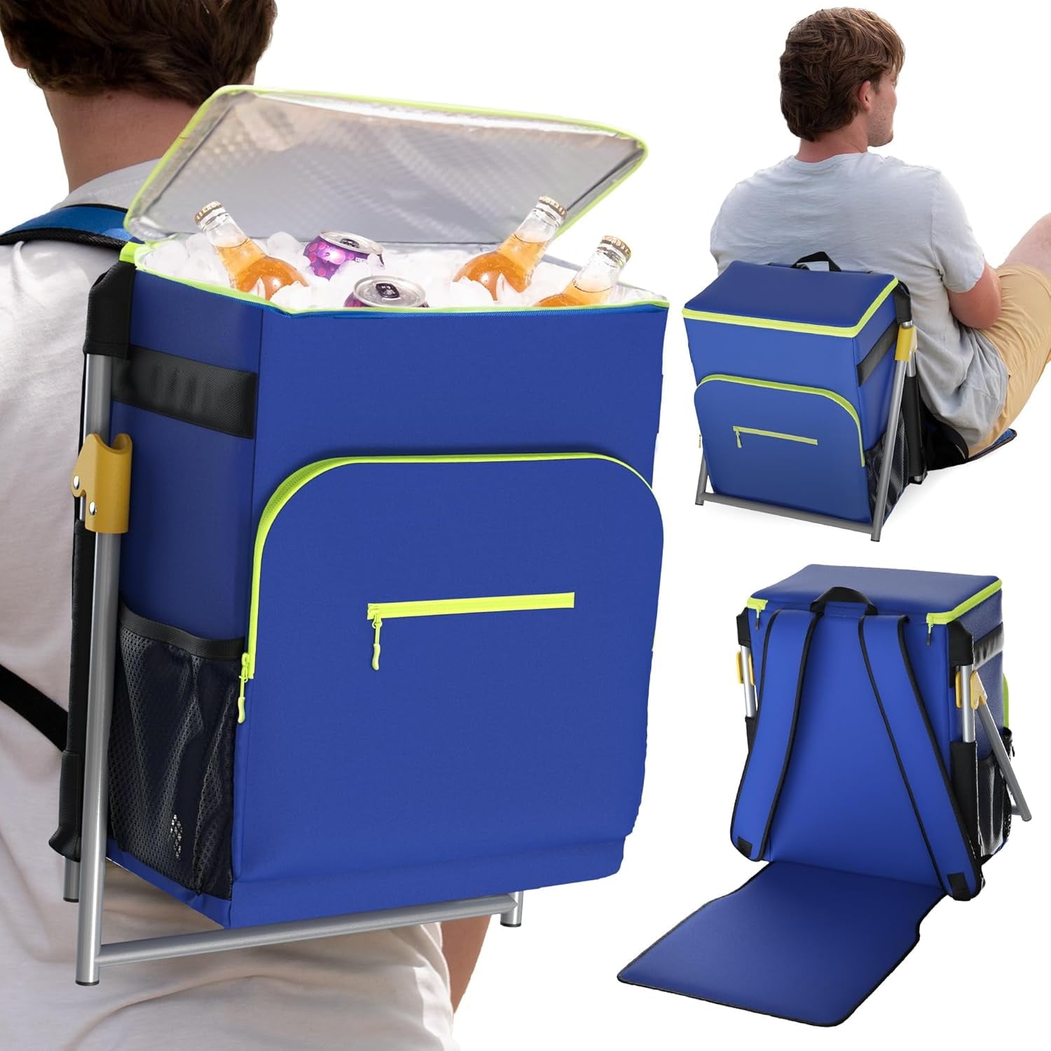 Everlasting Comfort Insulated Cooler Backpack Leakproof & Spacious Backpack Cooler for Beach, Picnic, Camping Keeps Food & Drinks Cold, Easy to Carry, Blue & Green