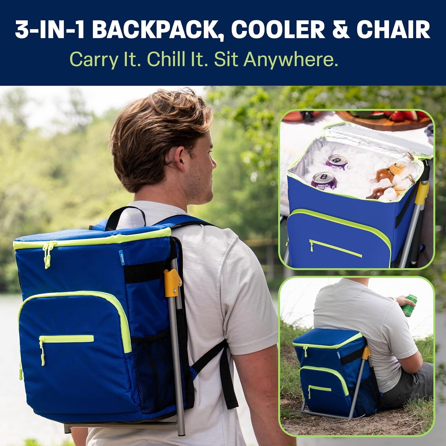 Everlasting Comfort Insulated Cooler Backpack Leakproof & Spacious Backpack Cooler for Beach, Picnic, Camping Keeps Food & Drinks Cold, Easy to Carry, Blue & Green