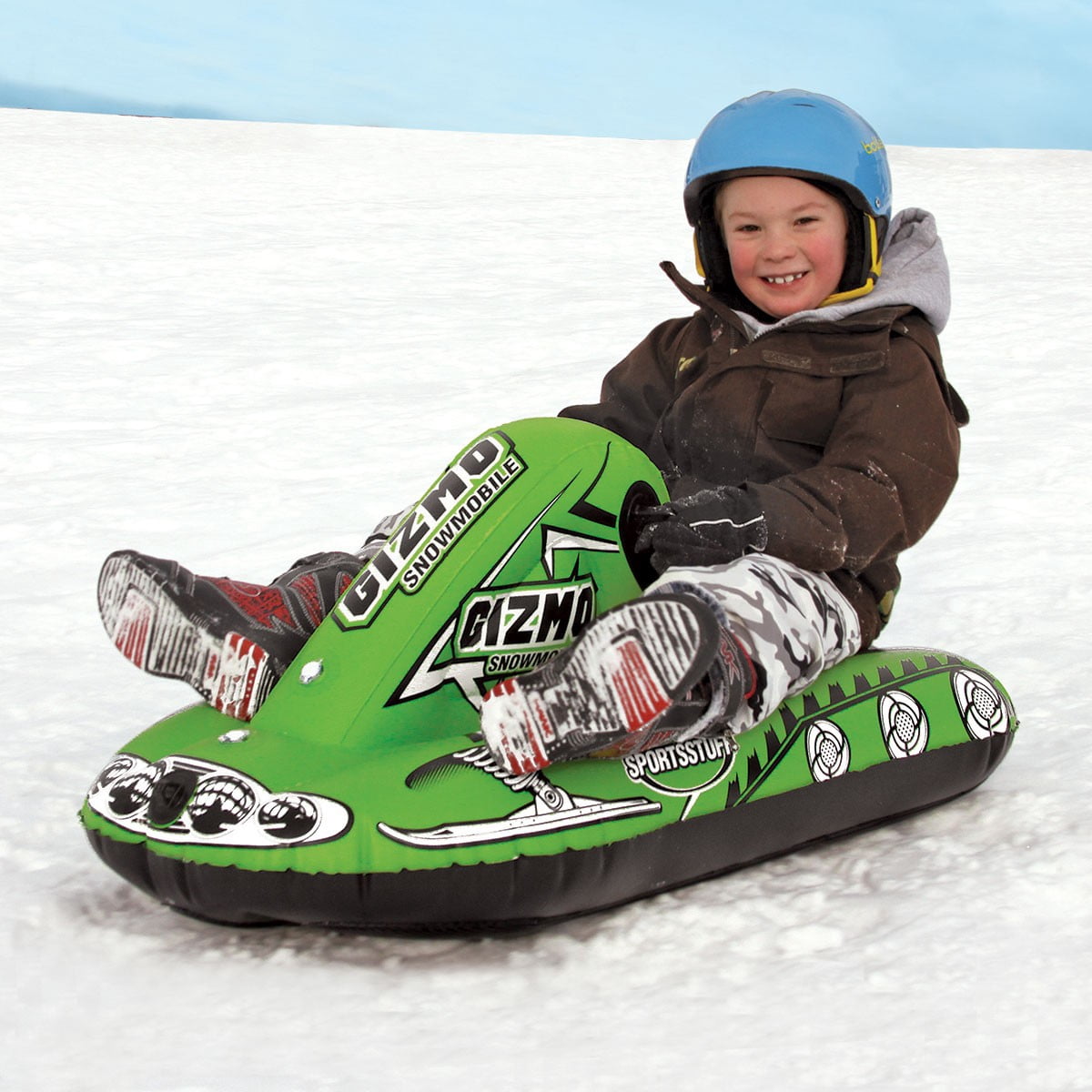 Sportsstuff Gizmo 1-Rider Inflatable Snowmobile Sled for Children, 43 in x 23 in, Green