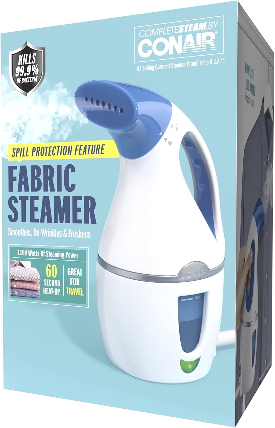 Conair Complete Steam Hand Held Fabric Steamer, 1100W, White/Blue
