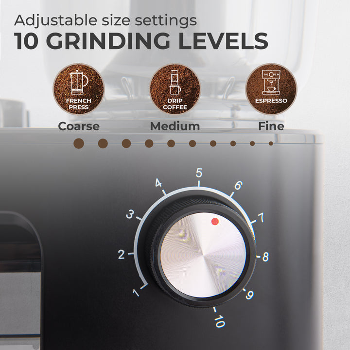 Kaff Electric Burr Coffee Grinder (5.5oz) w/Adjustable Coarseness Settings - Flat Burr - Precision Coffee Bean Grinder for Home Use - Black