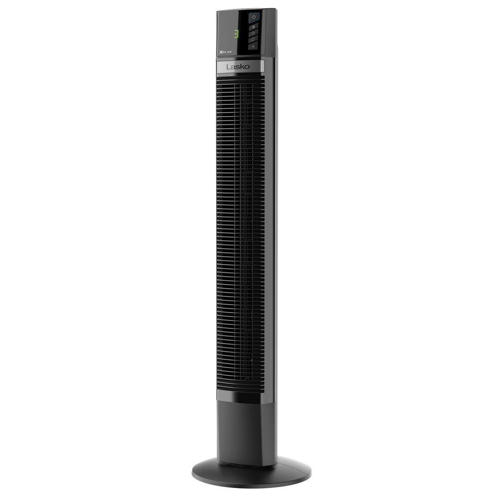 Lasko 48 in. Xtra Air 4-Speed Tower Fan in Black with Carry Handle, Oscillating, Remote Control, Nighttime Setting, Timer