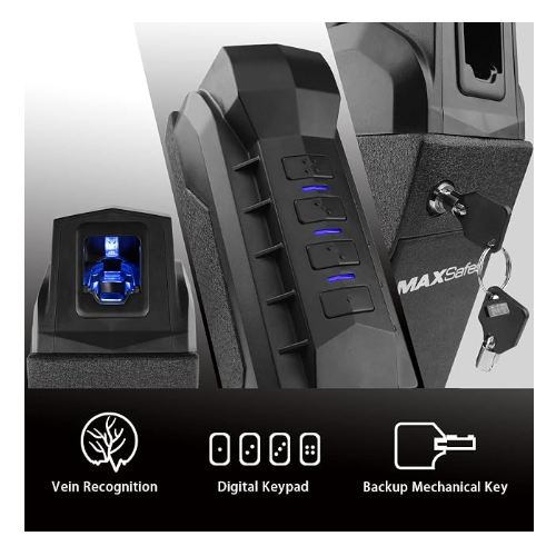 MaxSafes Drop Down Vault with Super Biometric Finger Vein Recognition lock, Fast auto-open Handgun Box, Quick-access Pistol Safe Wall Mounting for Desk Table