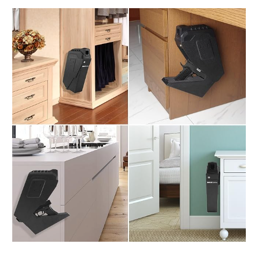 MaxSafes Drop Down Vault with Super Biometric Finger Vein Recognition lock, Fast auto-open Handgun Box, Quick-access Pistol Safe Wall Mounting for Desk Table