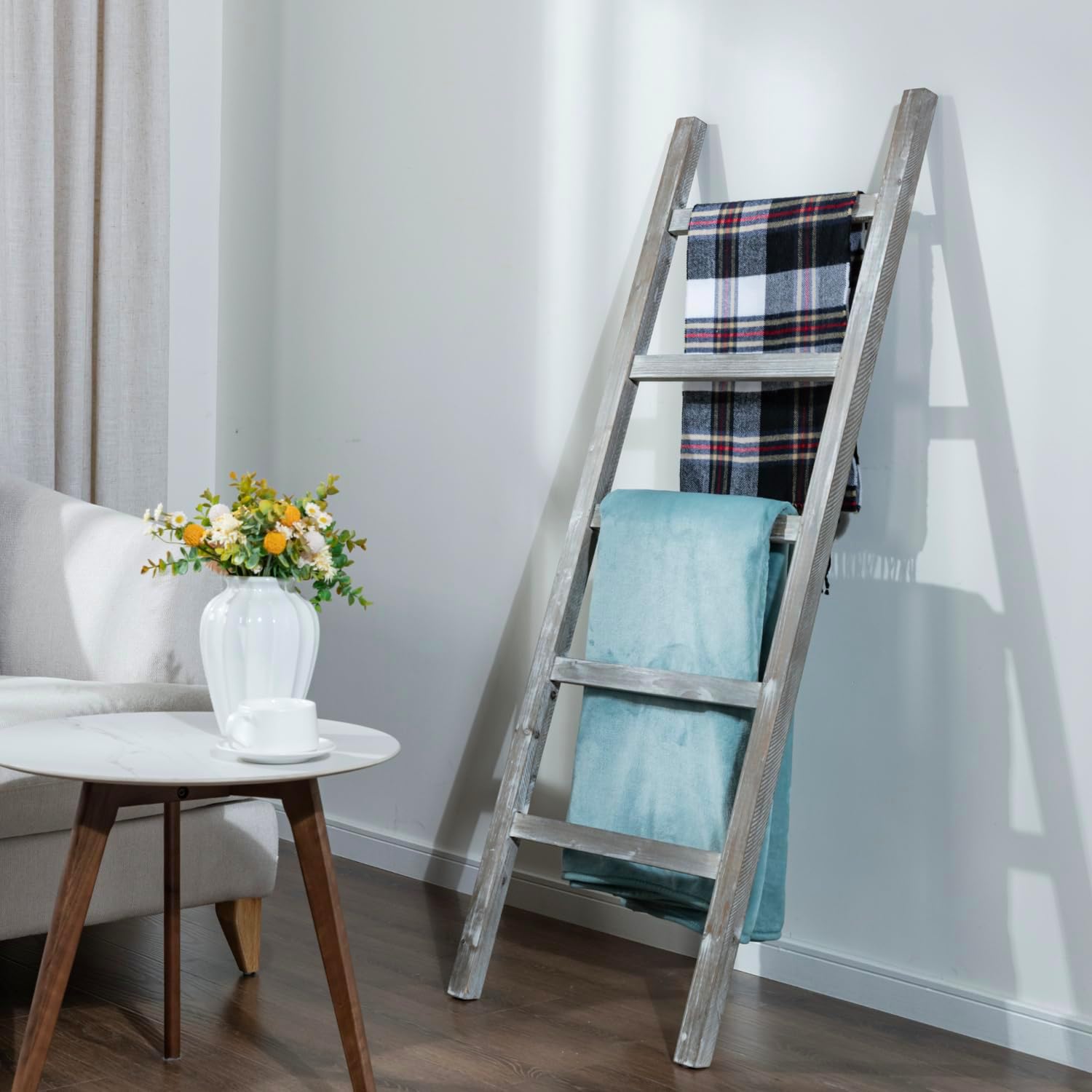 MyGift 4.5-Foot Weathered Wood Decorative Blanket Storage Ladder