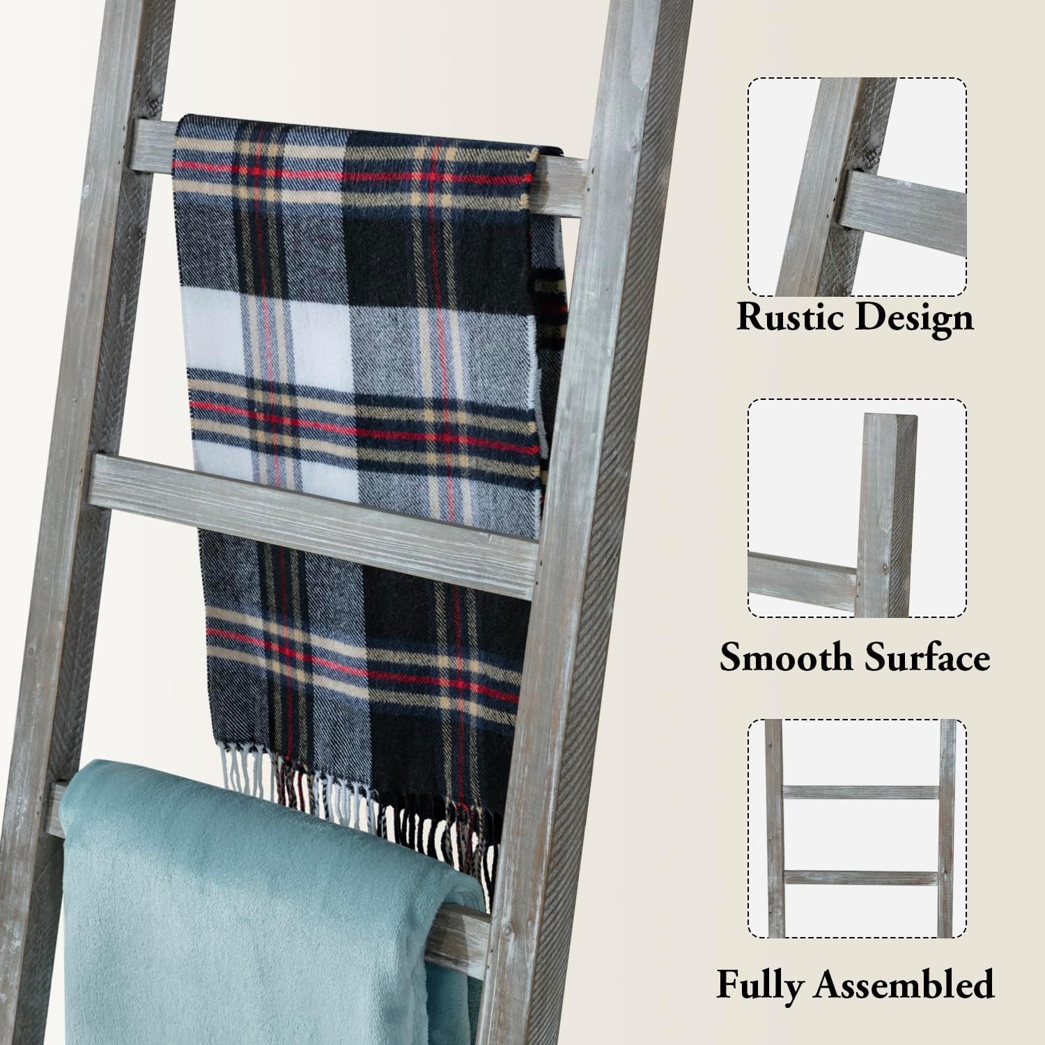 MyGift 4.5-Foot Weathered Wood Decorative Blanket Storage Ladder