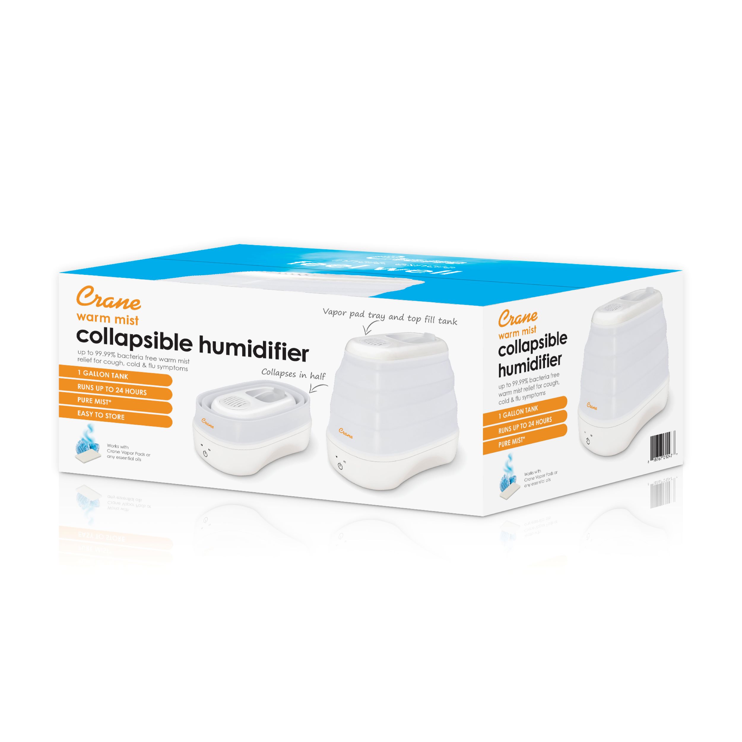 1 Gal. Warm Mist Collapsible Humidifier, White, Top Fill, for Medium Rooms Up to 500 sq. ft.