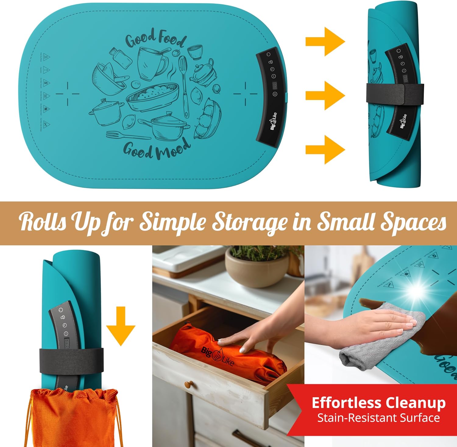 Warming Mat for Food - Full Surface Fast Heating Food Warming Mats for Countertop, 7 Temp Settings Pad, Silicone Electric Warmer Tray, Roll Up Portable Heating Trays for Buffets Party