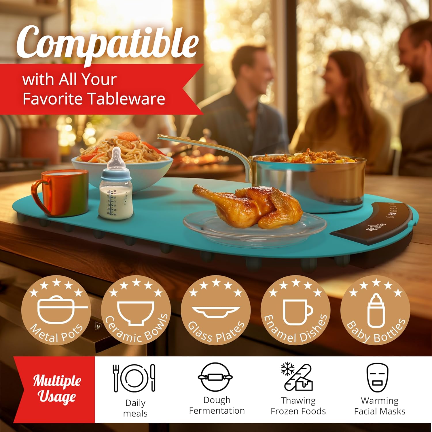 Warming Mat for Food - Full Surface Fast Heating Food Warming Mats for Countertop, 7 Temp Settings Pad, Silicone Electric Warmer Tray, Roll Up Portable Heating Trays for Buffets Party