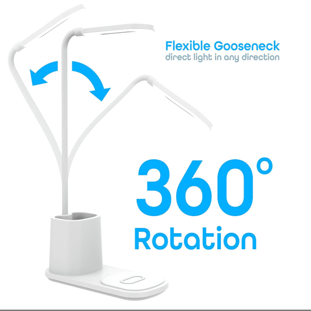 Aduro U-Light LED Desk Lamp with Wireless Charger Dimmable Eye-Caring Desktop Lamp with Organizer & 3 Brightness Levels