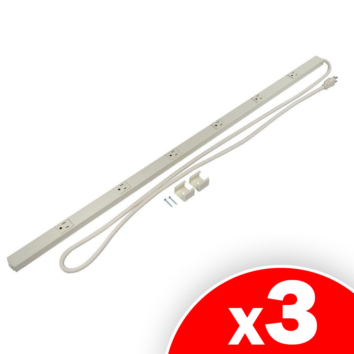 Wiremold Plugmold 40 in. 6-Outlet Electric Power Strip with Circuit Breaker, Ivory, 6 ft. Cord, 3 Pack