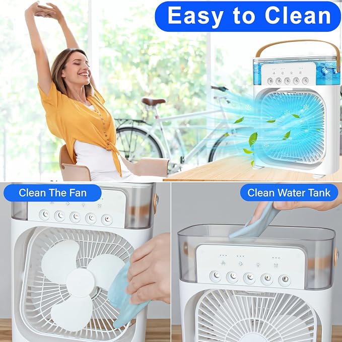 Mini Desktop Cooling Misting Fan, 1/2/3 H Timer, 3 Speeds, 360Adjustment,for Office, Home, Room, Desk, Car - White