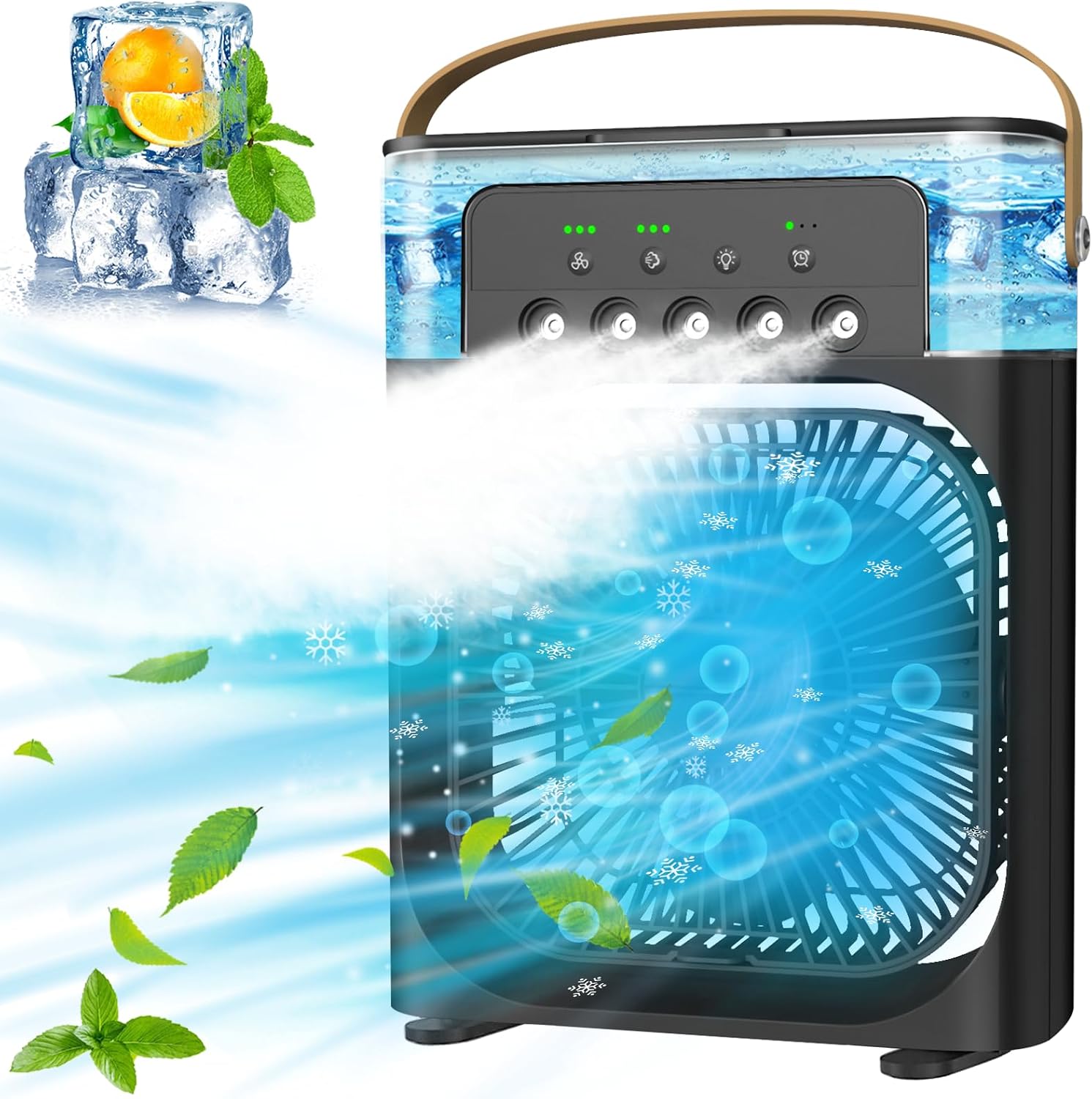 Mini Desktop Cooling Misting Fan, 1/2/3 H Timer, 3 Speeds,360Adjustment,for Office, Home, Room, Desk, Car - Black