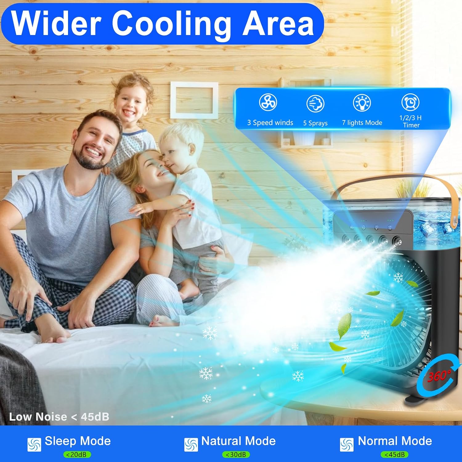 Mini Desktop Cooling Misting Fan, 1/2/3 H Timer, 3 Speeds,360Adjustment,for Office, Home, Room, Desk, Car - Navy