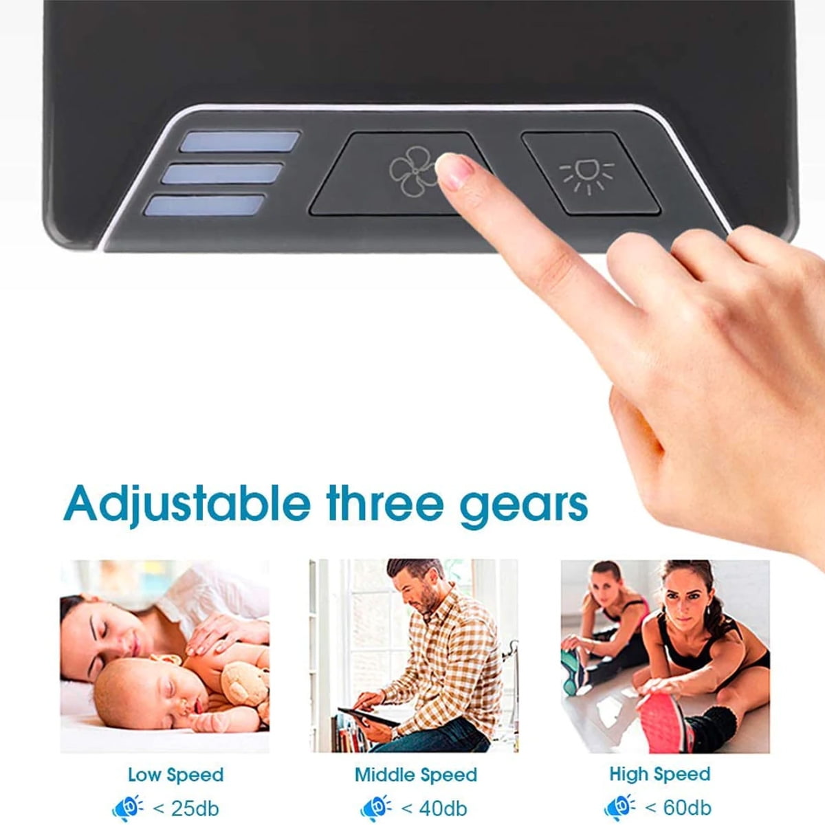 Portable Air Conditioner Fan, Personalized Climate Control, Extended Cooling Capability 3-in-1 USB Desktop Air conditioner with 7 Led Light Colors, Black/Navy