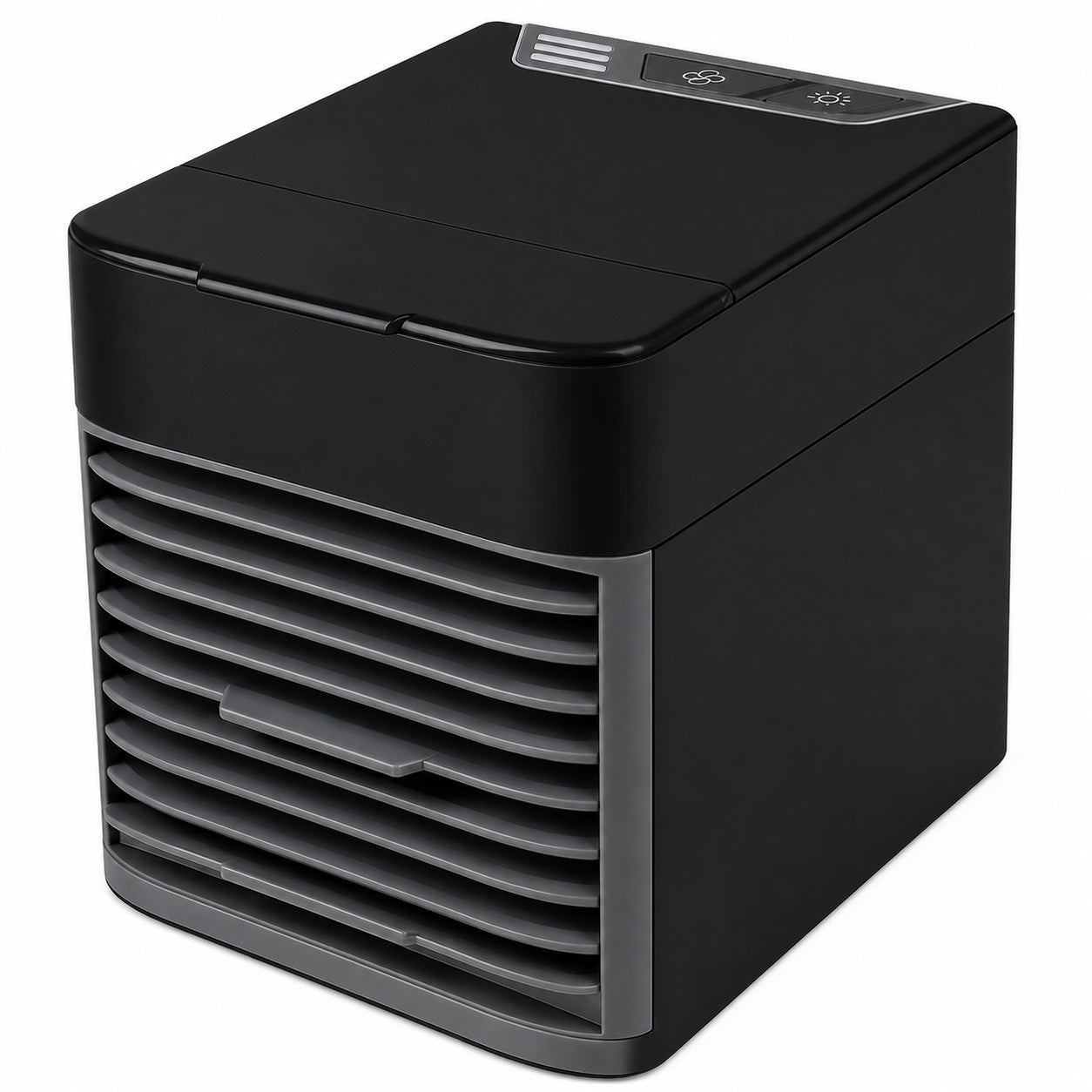 Portable Air Conditioner Fan, Personalized Climate Control, Extended Cooling Capability 3-in-1 USB Desktop Air conditioner with 7 Led Light Colors, Black/Grey