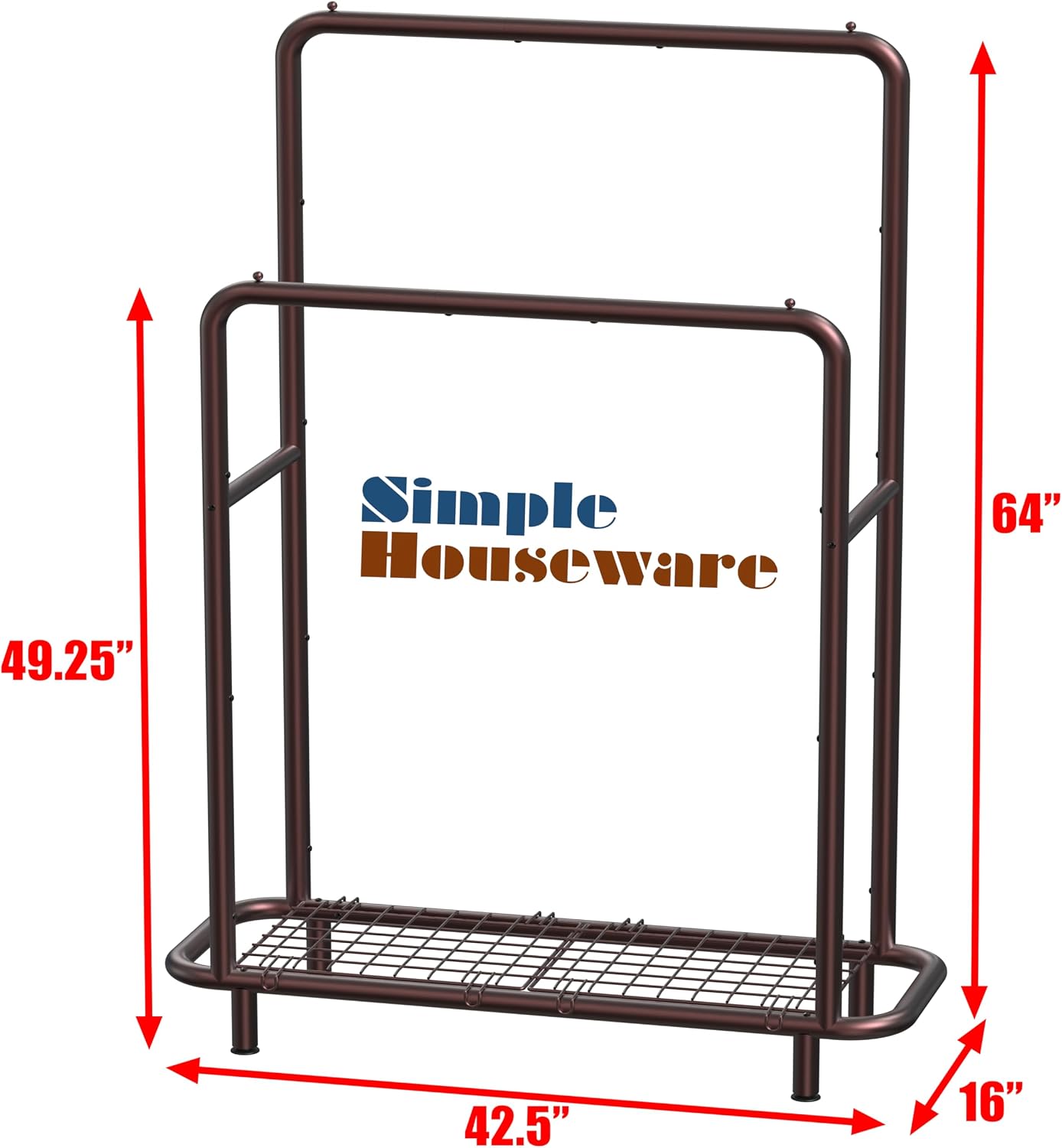 Simple Houseware Double Rod Clothing Garment Rack with Industrial Pipe and Bottom Shelves, Bronze