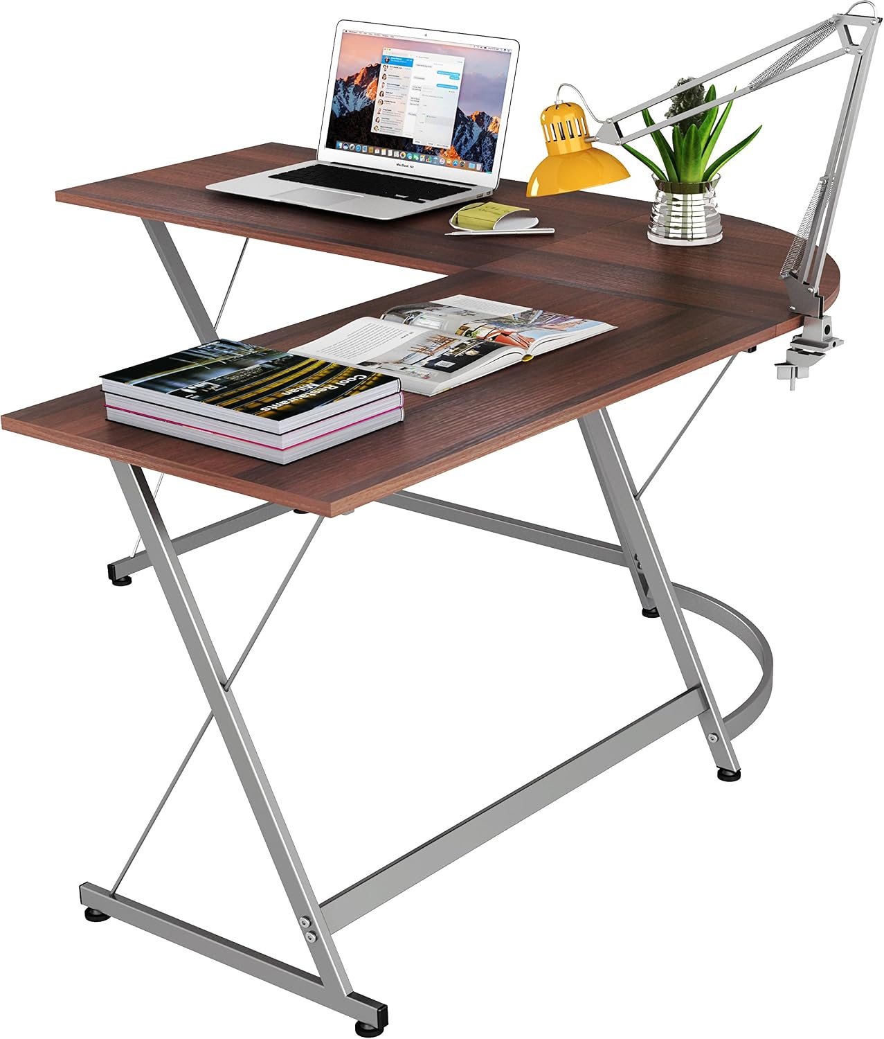 L-Shaped Computer Gaming Desk, 51"D x 51"W x 28.5"H, Walnut
