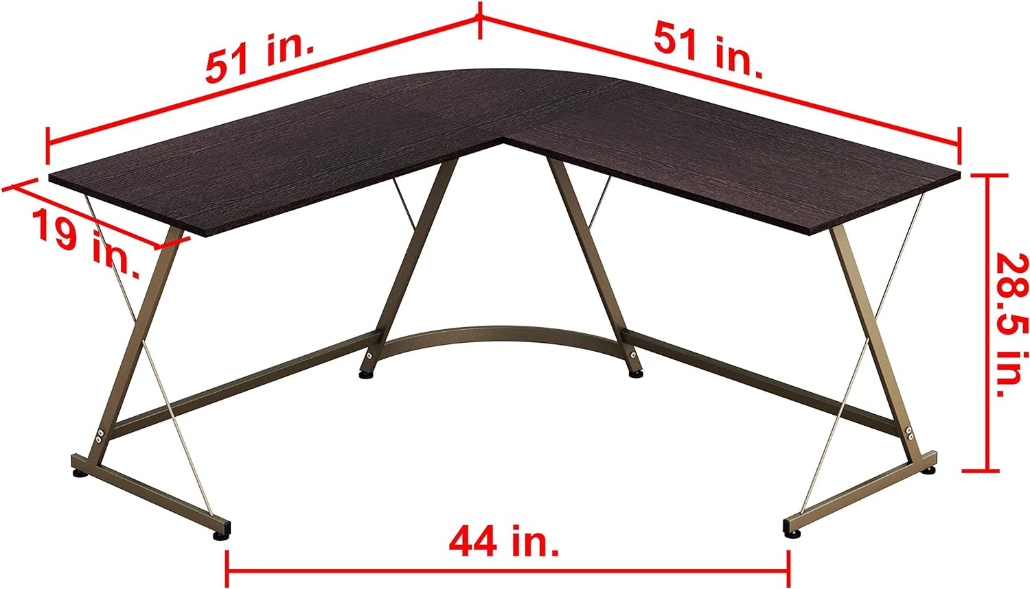 L-Shaped Computer Gaming Desk, 51"D x 51"W x 28.5"H, Espresso