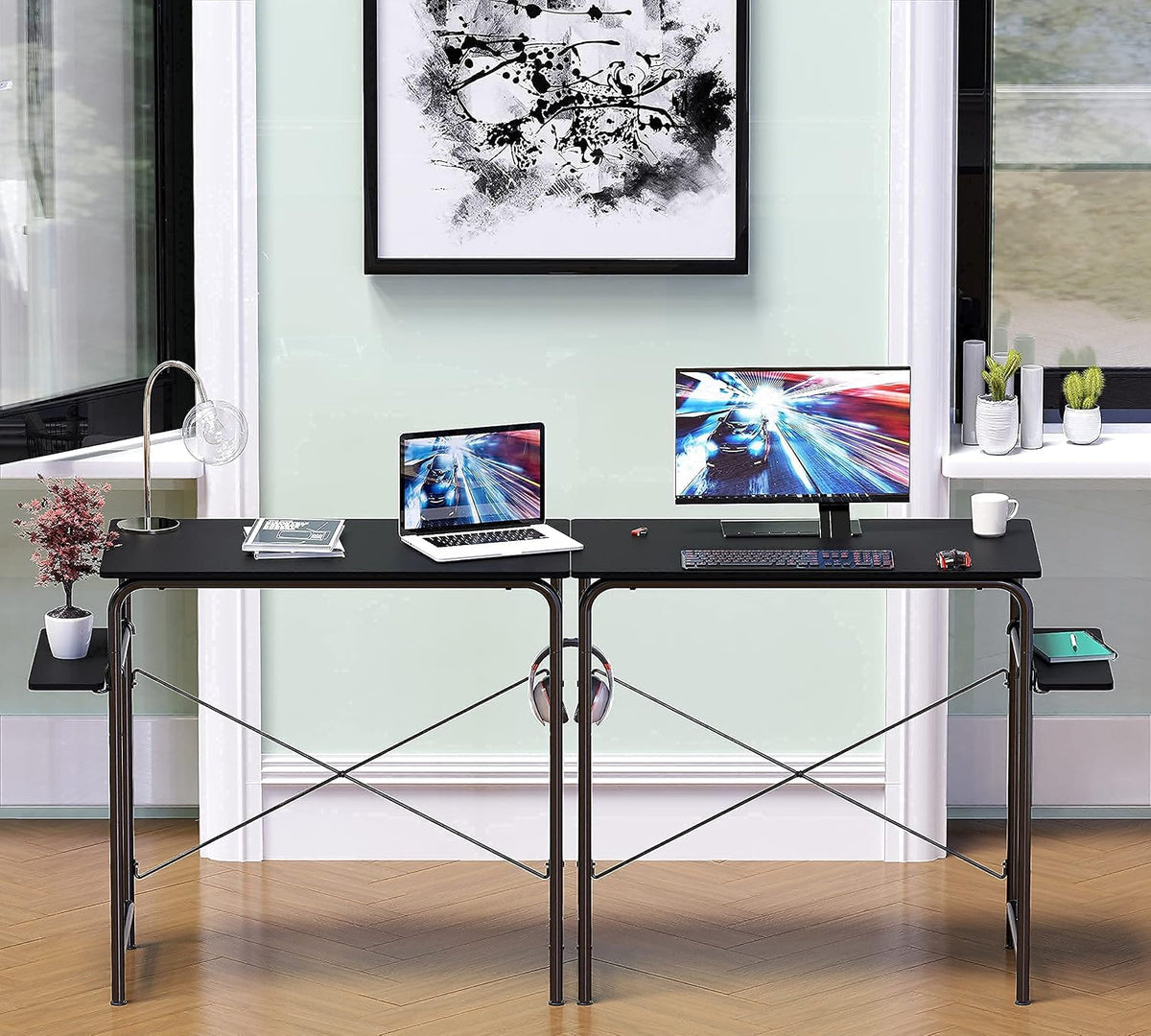 Small Gaming Home Office Computer Desk with Shelf, 16"D x 31"W x 29"H, Black