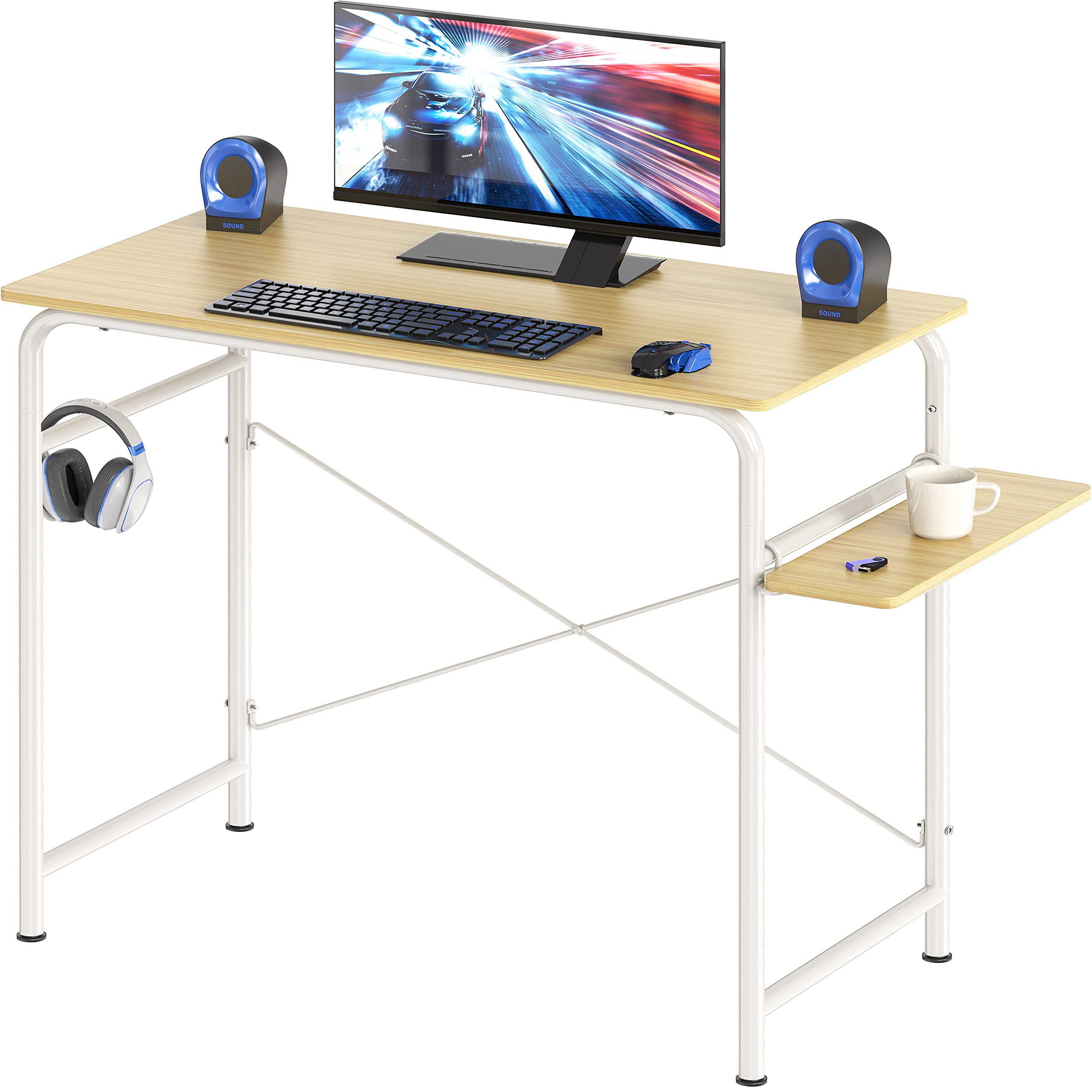 SHW Small Gaming Home Office Computer Desk with Shelf, 16"D x 31"W x 29"H, Oak