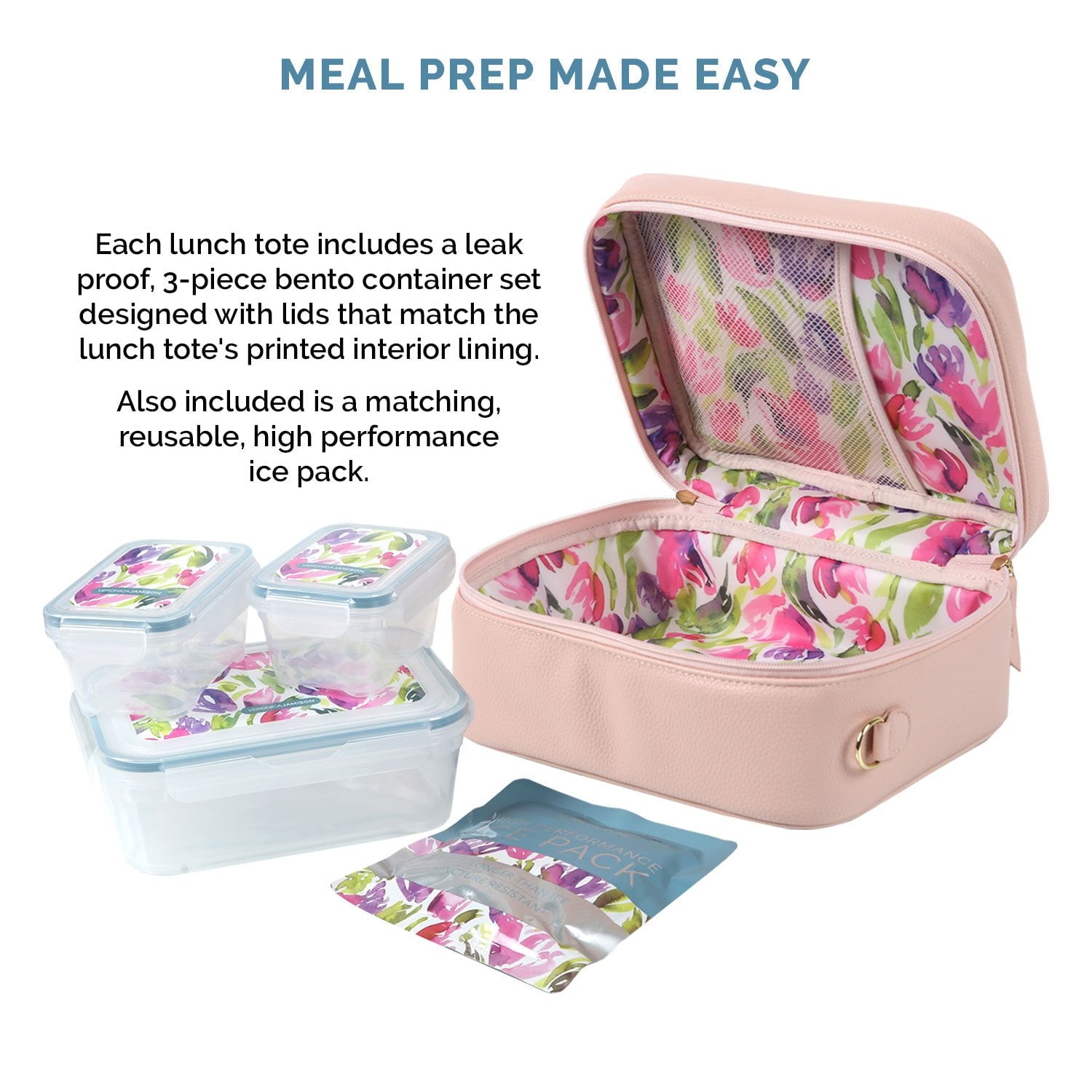 Veronica Jamison Hampton Faux Leather Lunch Tote by Arctic Zone, Lunch Bag with Food Storage & Ice Pack, Pink Pebbled