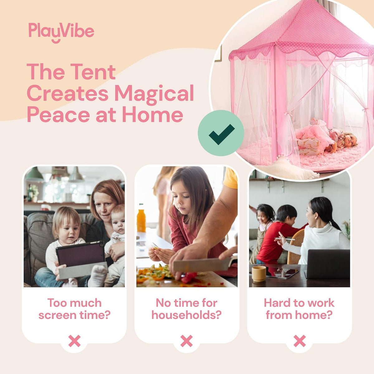 Playvibe Princess Tent For Kids - Includes Ultra Soft Rug & Led Star Lights | Princess Castle Little Girls Play Tent | Astm Certified | 55 X 53 Inch | Kid Playhouse Toys