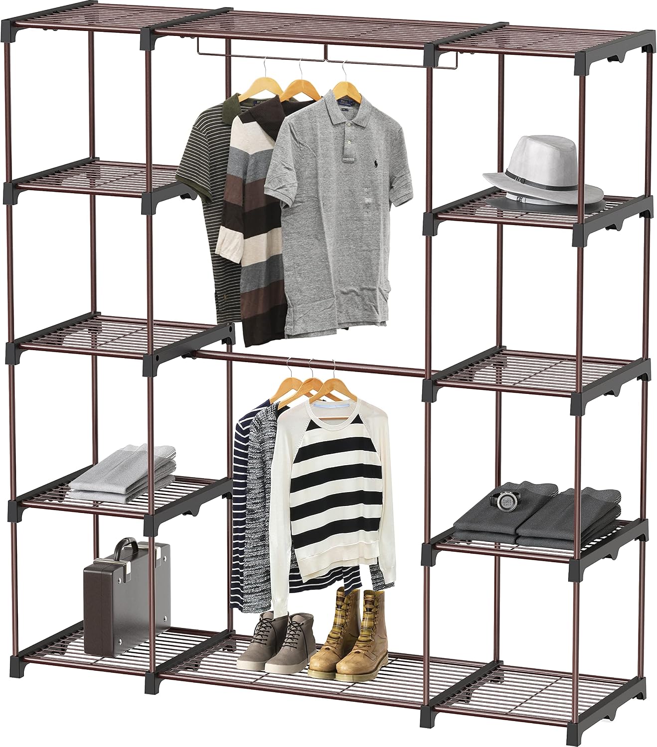 Simple Houseware Wardrobe Portable Closet Clothes Rack Shelf Organizer, Bronze