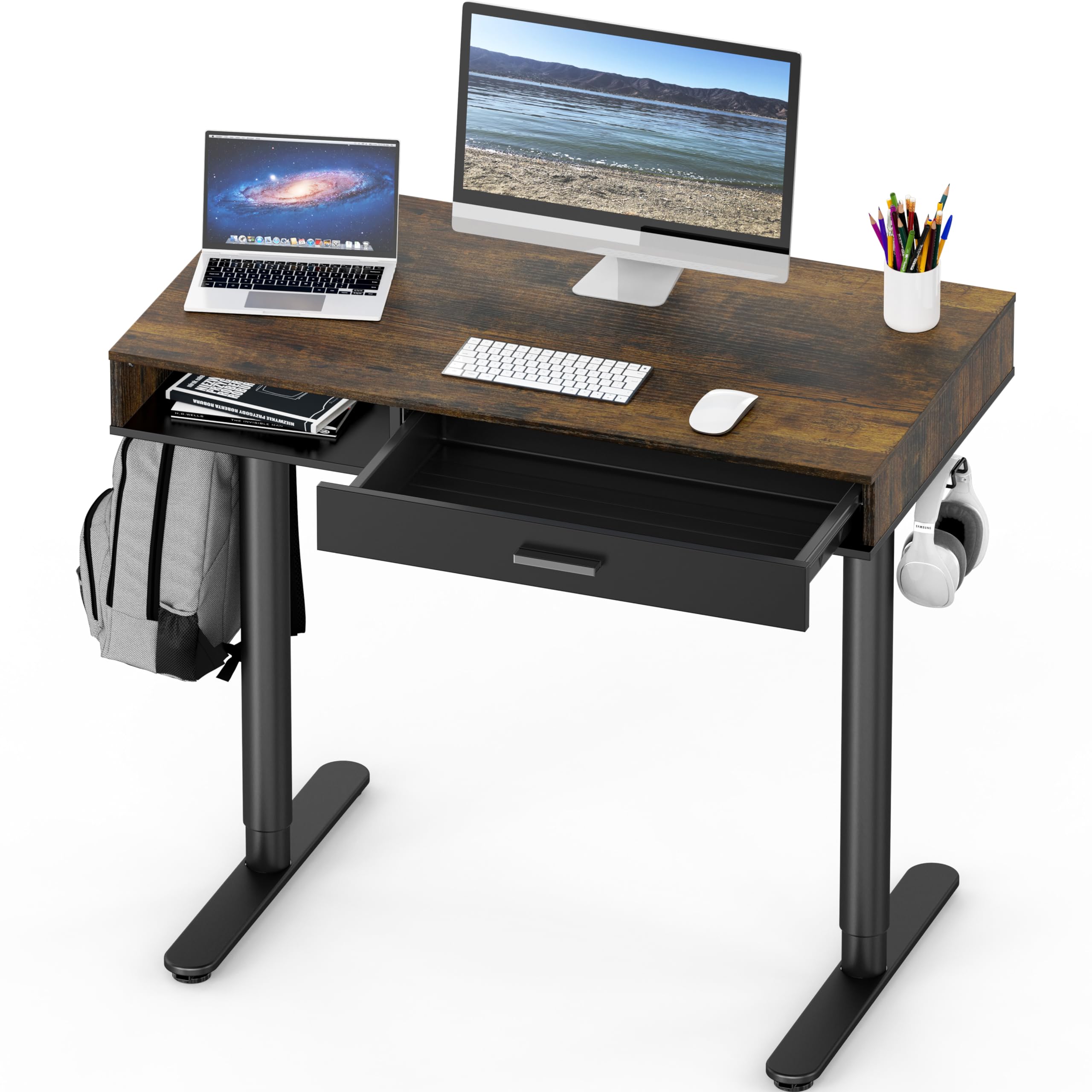 Simple Houseware Claire 40" Height Adjustable Electric Standing Desk w/ Drawer - Rustic Brown