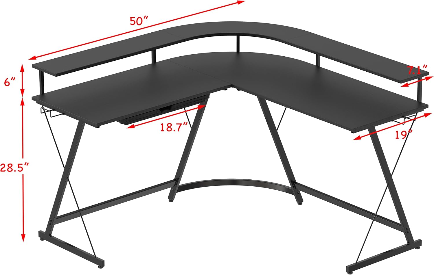 Simple Houseware L-Shaped Gaming Desk with Full Around Monitor Stand and Drawer, Black