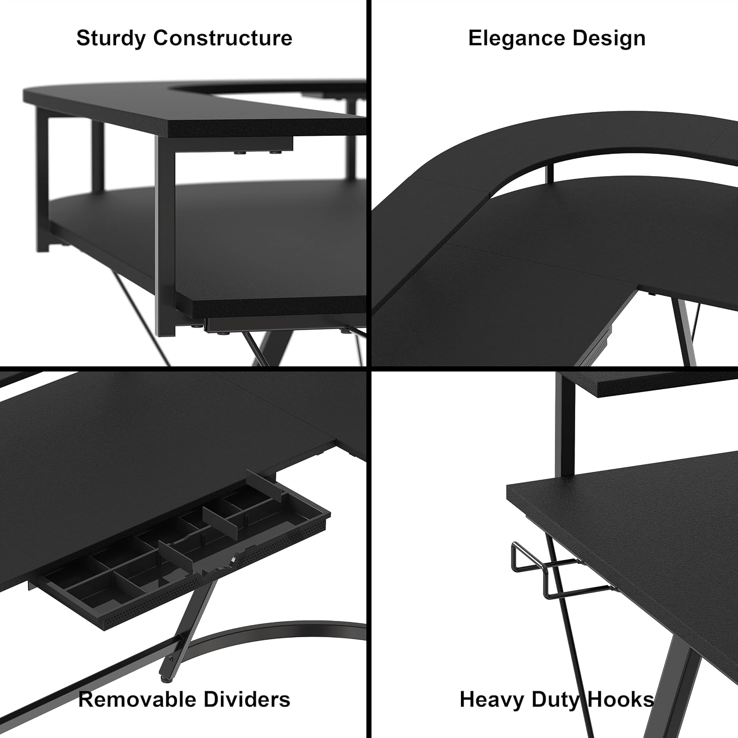 Simple Houseware L-Shaped Gaming Desk with Full Around Monitor Stand and Drawer, Black