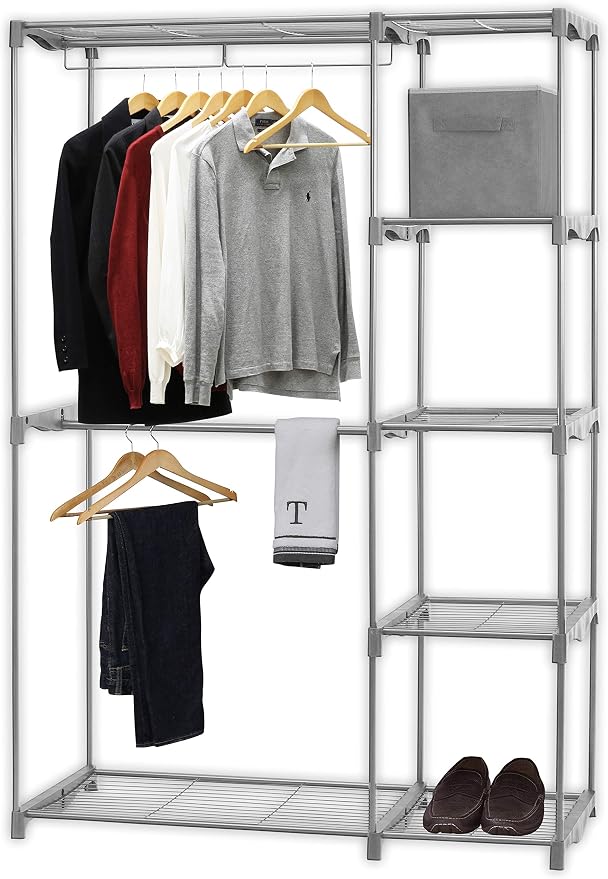 SimpleHouseware Freestanding Clothes Garment Organizer Closet, Silver