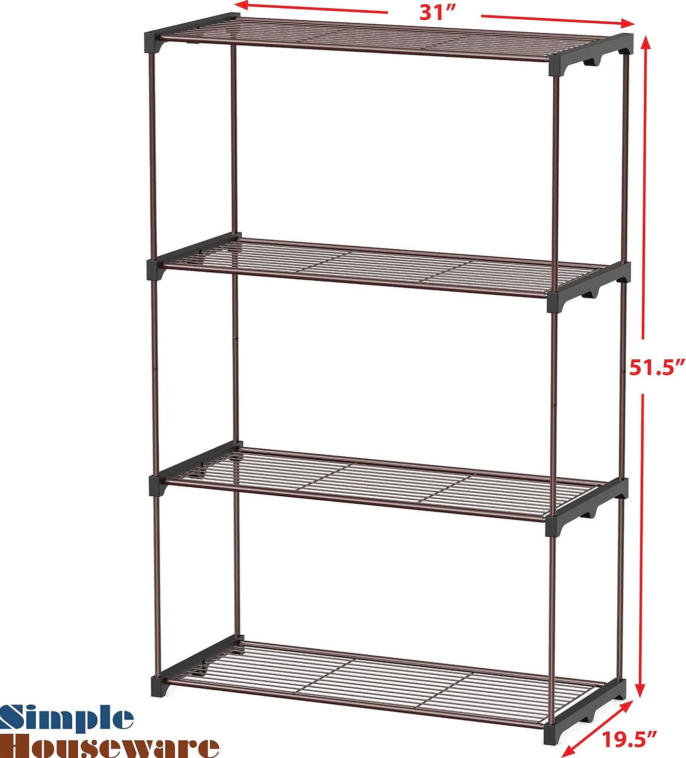 Simple Houseware 4-Shelf Wide Standing Units for Storage, Bronze