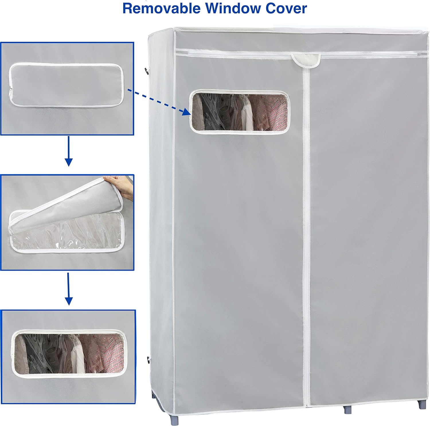 Simple Houseware Freestanding Cloths Garment Organizer Closet with Cover, Grey