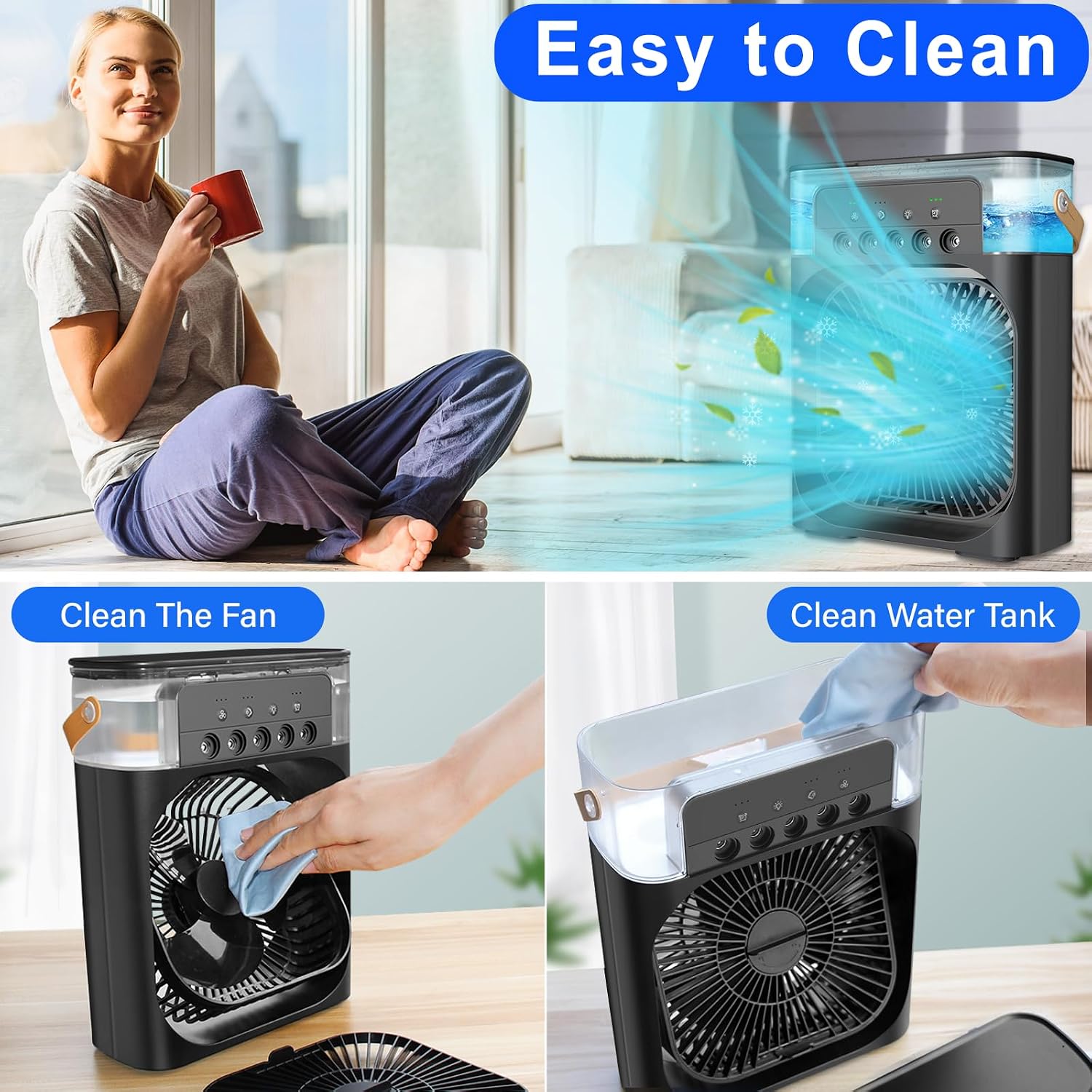 Mini Desktop Cooling Misting Fan, 1/2/3 H Timer, 3 Speeds,360Adjustment, 2 Pack