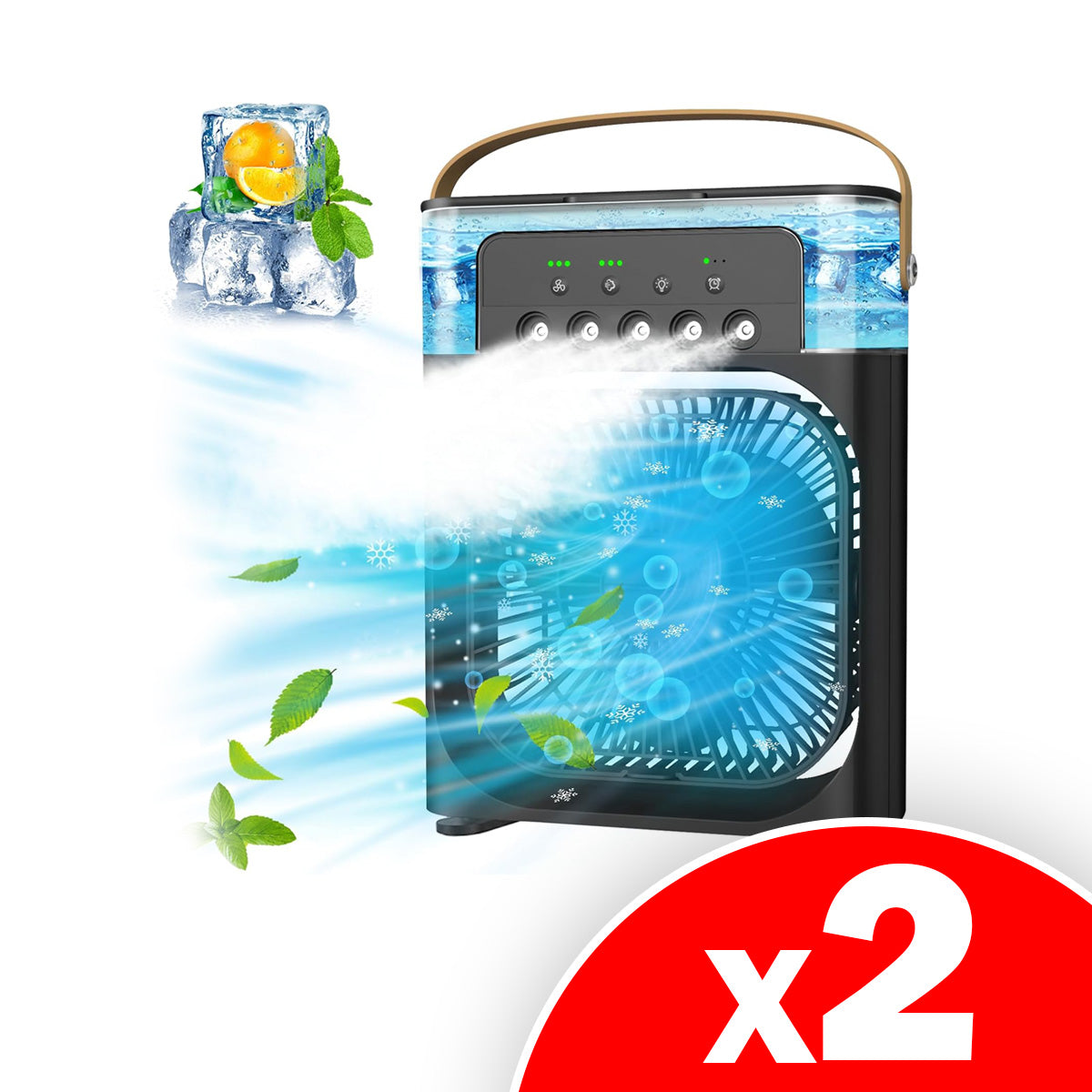 Mini Desktop Cooling Misting Fan, 1/2/3 H Timer, 3 Speeds,360Adjustment, 2 Pack