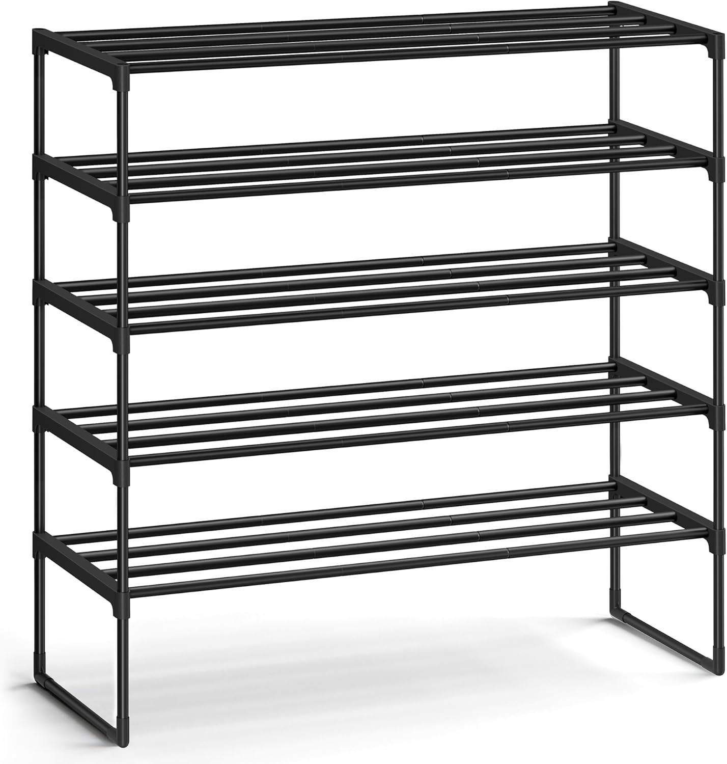 SONGMICS Shoe Rack, 5-Tier Shoe Organizer, Metal Storage Shelf, Upright or Upside Down, for 20-25 Pairs, Stackable, for Entryway, 11.8 x 36.2 x 35.4 Inches, Black