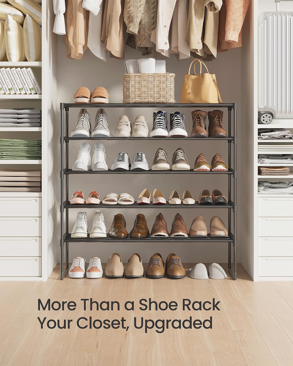 SONGMICS Shoe Rack, 5-Tier Shoe Organizer, Metal Storage Shelf, Upright or Upside Down, for 20-25 Pairs, Stackable, for Entryway, 11.8 x 36.2 x 35.4 Inches, Black