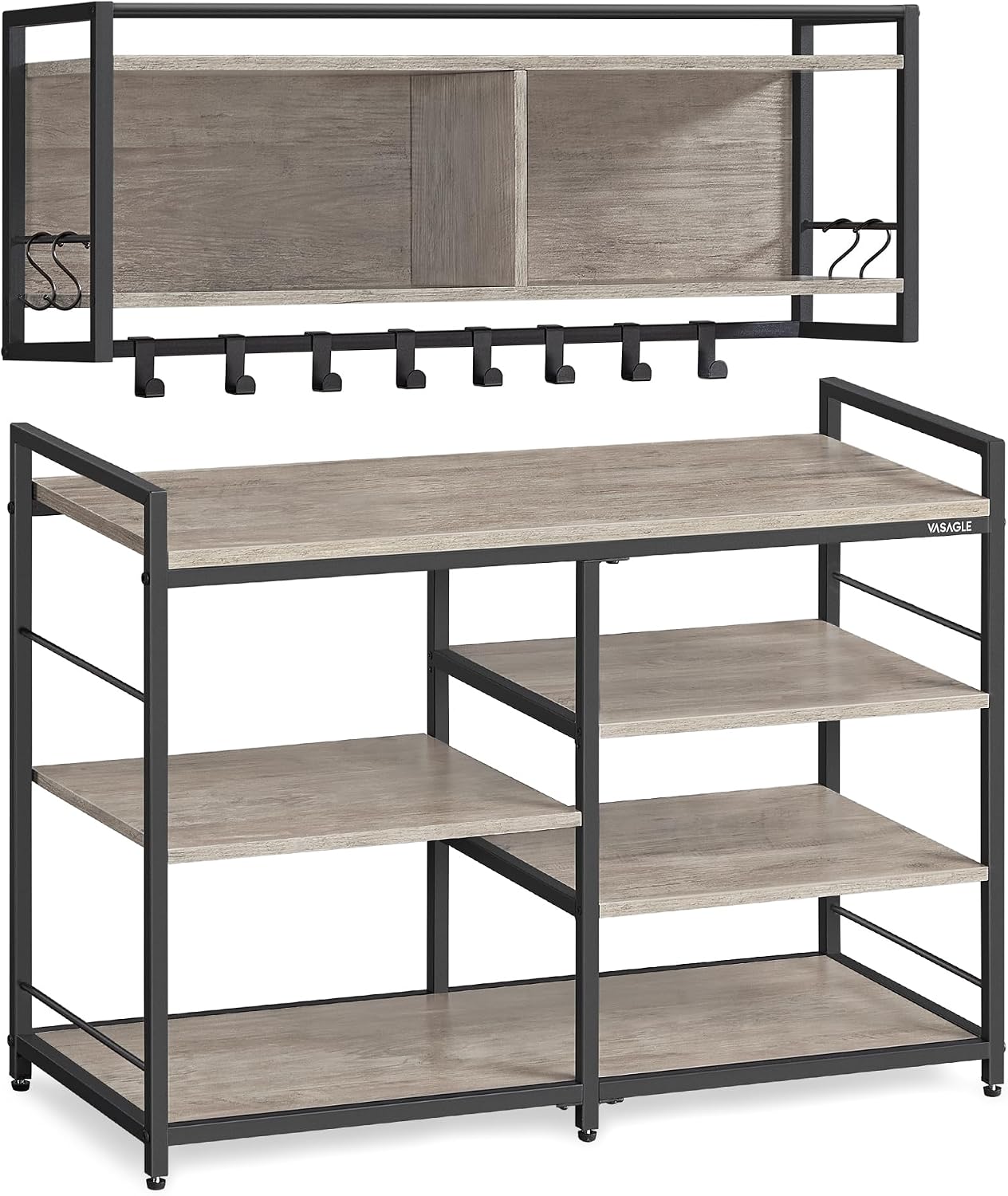 VASAGLE Hall Tree with Shoe Bench, Coat Rack Shoe Bench Set, Entryway Furniture, Multifunctional, 12 Metal Hooks, 4-Tier Shoe Rack, for Entryway, Bedroom, Heather Gray, 31.5"W x 22.2"H