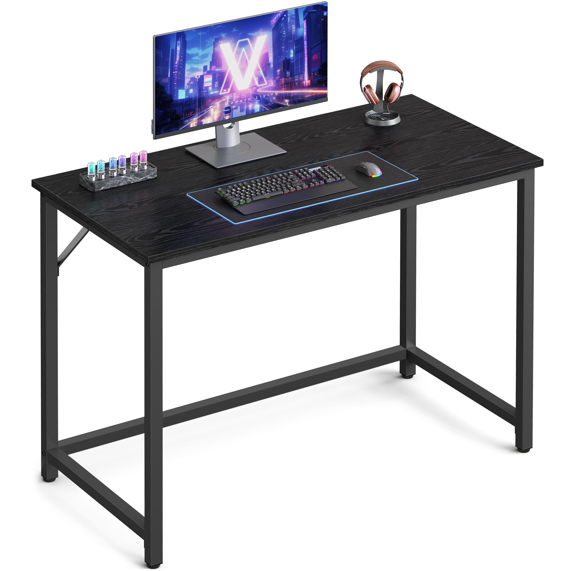 VASAGLE Computer Desk, Office Work Desk, 39.4 x 19.7 x 29.9 Inches, for Study, Bedroom, Home Office, Living Room, Ebony Black and Ink Black