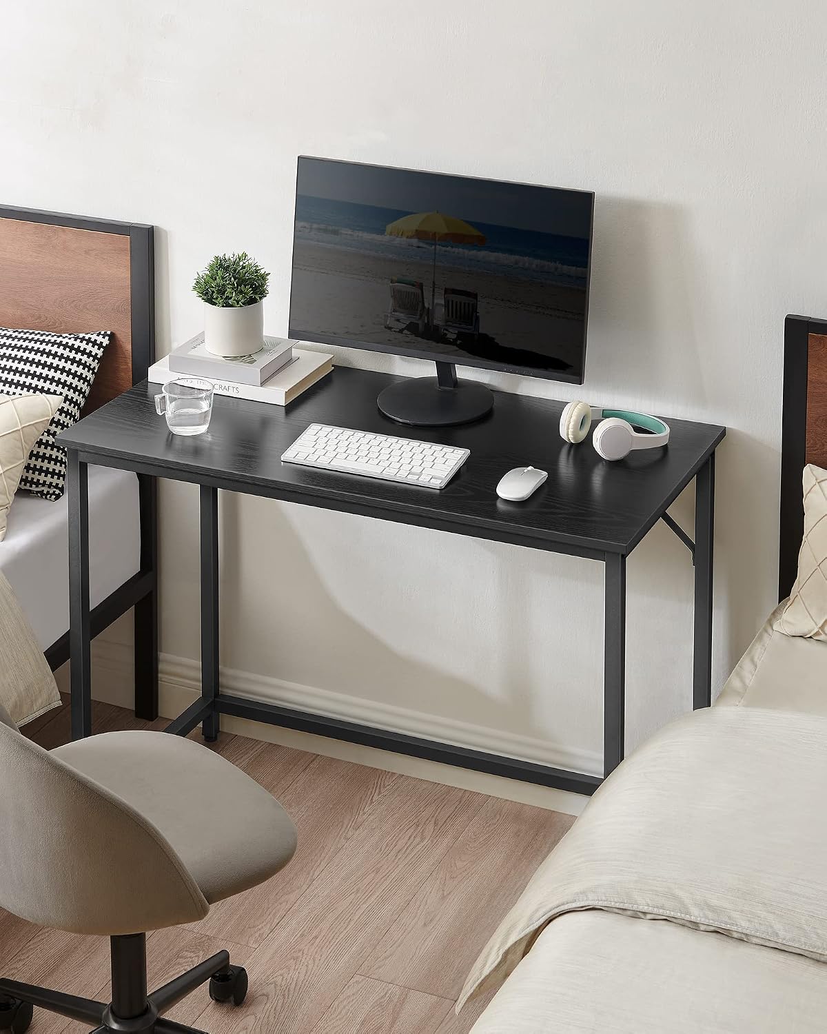 VASAGLE Computer Desk, Office Work Desk, 39.4 x 19.7 x 29.9 Inches, for Study, Bedroom, Home Office, Living Room, Ebony Black and Ink Black