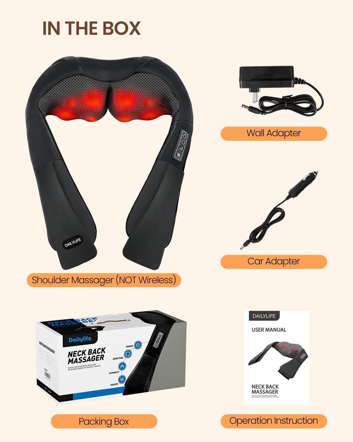 DAILYLIFE Neck Massager with Heat, Electric Back Massager for Pain Relief Deep Tissue, Massager for Neck Pain, Shoulder, Waist, Leg and Foot, Relaxation Gifts for Wife, Husband, Dad, Mom Black