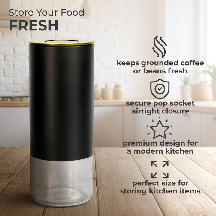 Kaffe Coffee Canister, Perfect Coffee Container Airtight, Smart Coffee Canister for Ground Coffee, Glass Jar, (16oz)